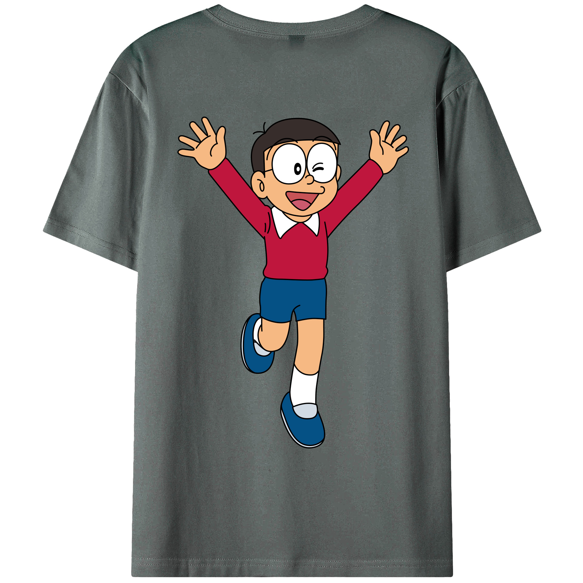 （画像用） ドラえもん 野比 のび太 Doraemon Nobita Nobi 綿100％ メンズ半袖Tシャツ（バックプリント） 通気性